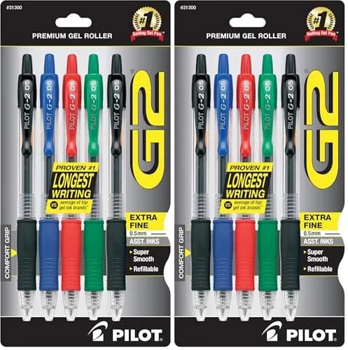 PILOT G2 Premium Retractable Gel Pens, Extra Fine 0.5mm, Assorted 10-Count (Pack of 2) | Smooth Ink Flow for Students & Office thumbnail 1