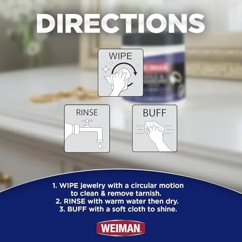 Weiman Gold & Diamond 3-in-1 Wipes - 1 Count | Cleans, Shines, Protects Jewelry thumbnail 9