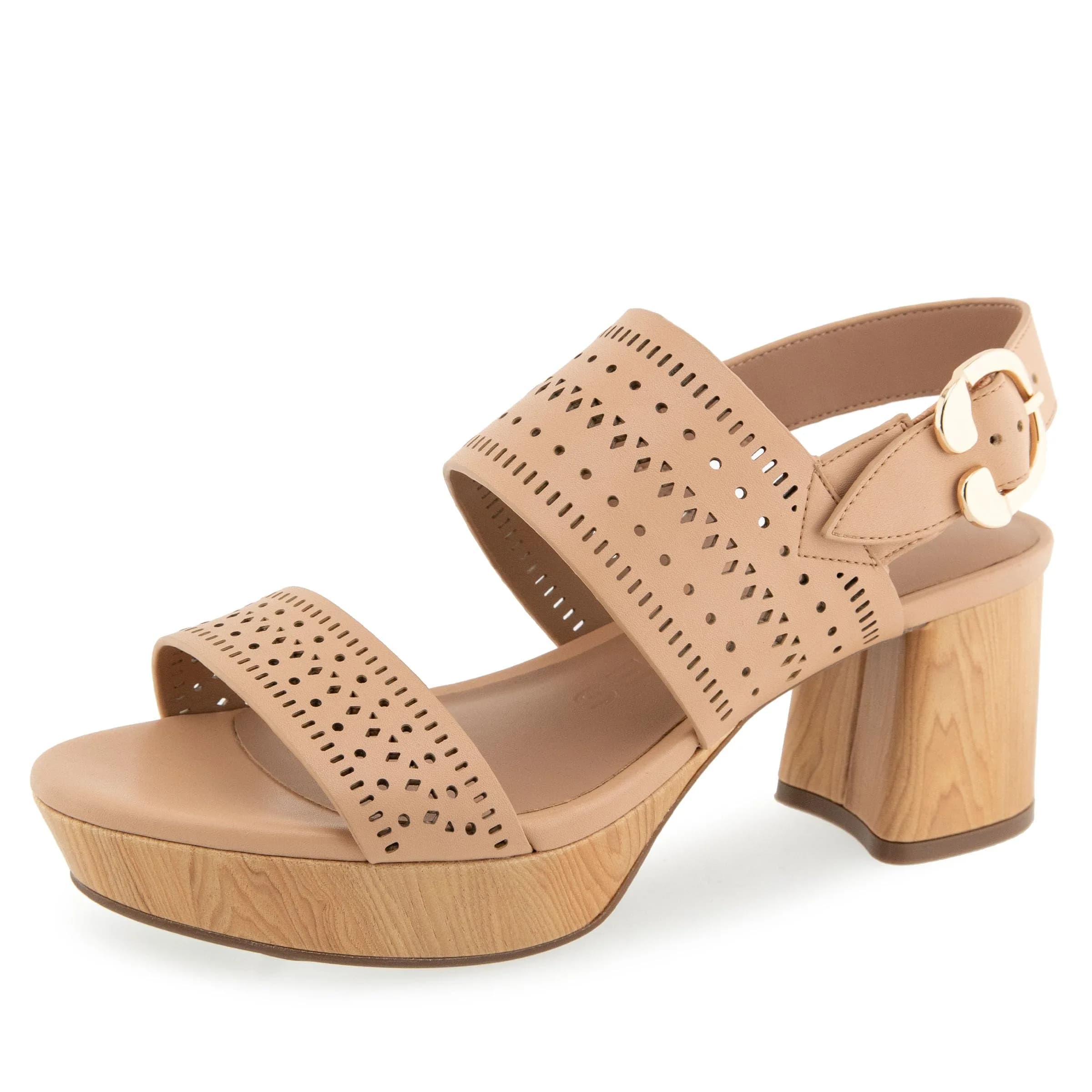 Aerosoles Women's Camera Platform Heeled Sandal, Beige Bisque Perf Faux Leather, 7W | Chic, Versatile, US Imported — Beige Bisque Perf Faux Leather