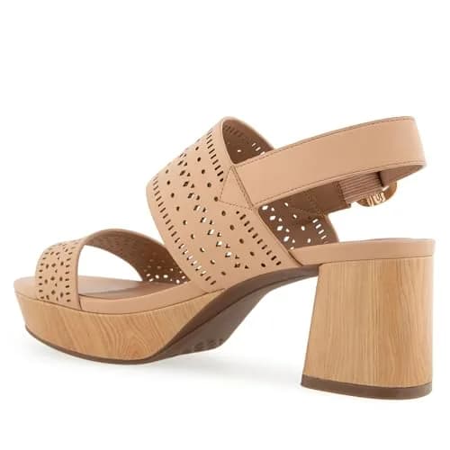 Aerosoles Women's Camera Platform Heeled Sandal, Beige Bisque Perf Faux Leather, 7W | Chic, Versatile, US Imported thumbnail 9