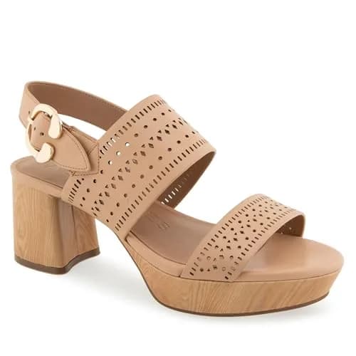 Aerosoles Women's Camera Platform Heeled Sandal, Beige Bisque Perf Faux Leather, 7W | Chic, Versatile, US Imported thumbnail 2