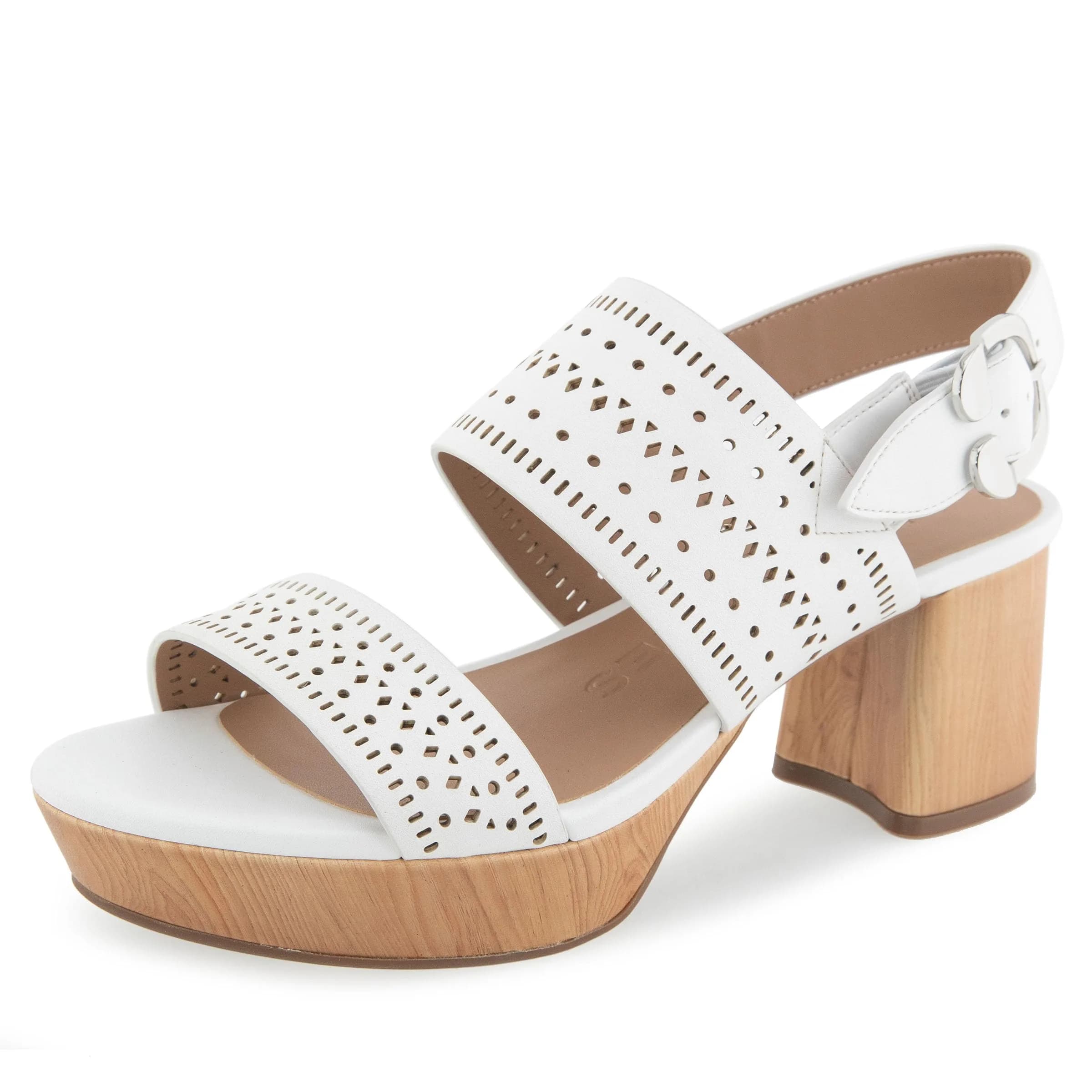 Aerosoles Women's Camera Platform Heeled Sandal, White Faux Leather, 6W | Versatile Chic with 3-Inch Platform Heel — White Perf Faux Leather
