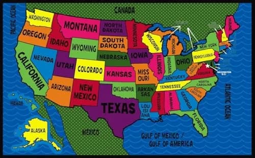 KIDCARPET.COM Map of the USA Classroom Rug 7'6"x 12' | Educational Kids Learning Play Mat thumbnail 1