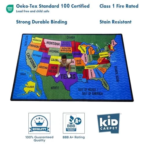 KIDCARPET.COM Map of the USA Classroom Rug 7'6"x 12' | Educational Kids Learning Play Mat thumbnail 5