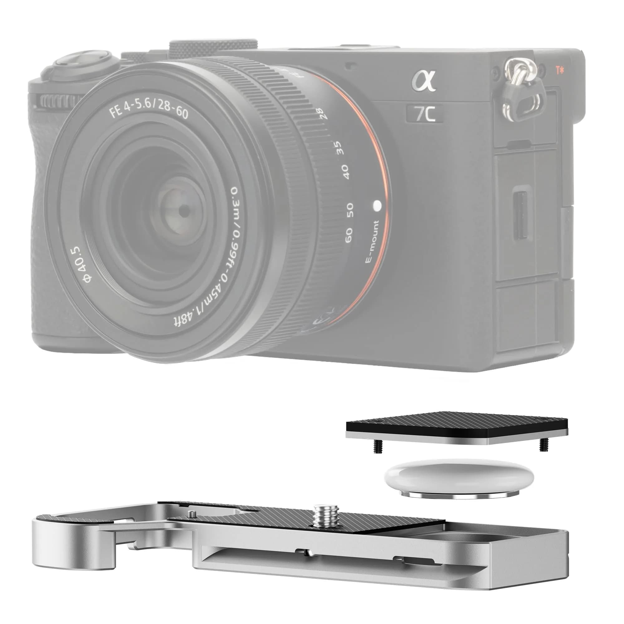 JJC Silver Camera Support Hand Grip for Sony A7CII A7CR with Arca-Type Plate & AirTag Slot | 1/4"-20 Tripod Socket - main product image
