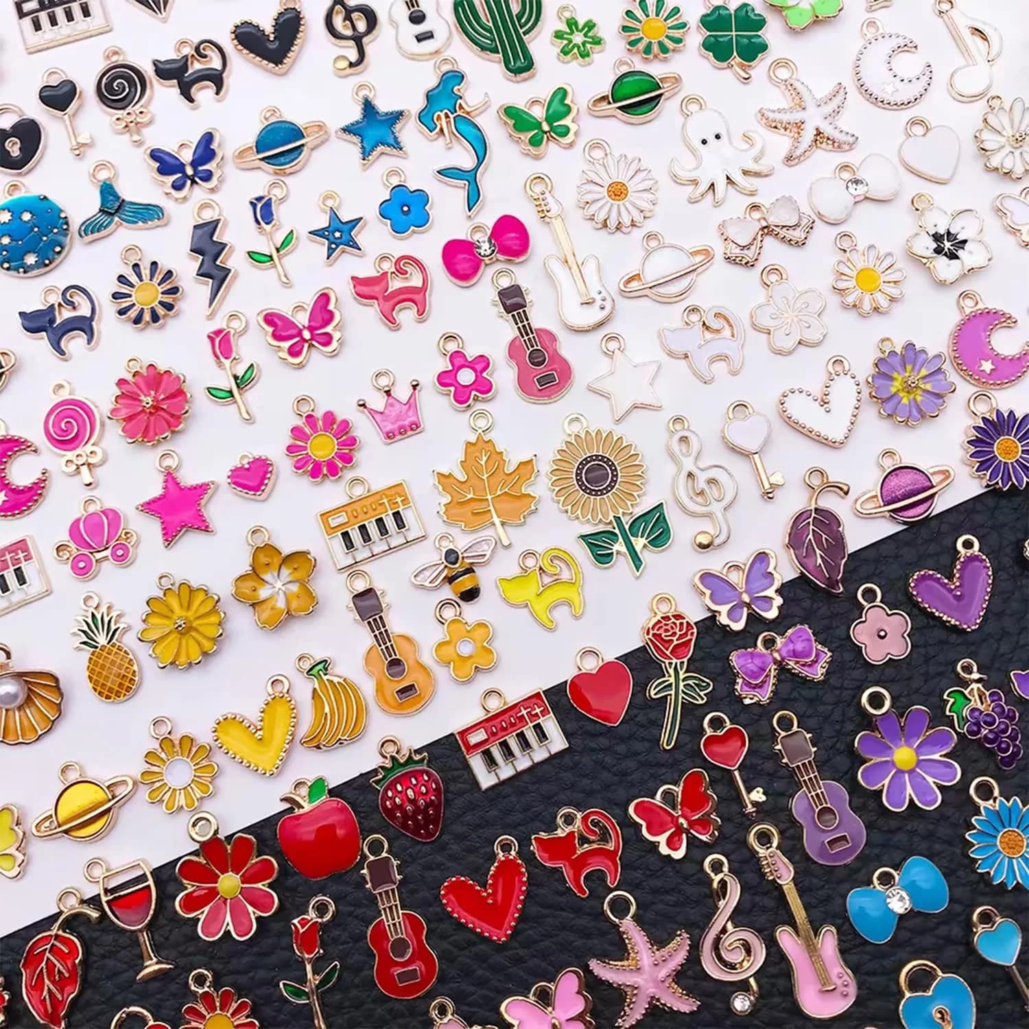 YouLuo Jewelry Charms Assorted Gold Plated Enamel 100pcs | Creative DIY Jewelry Supplies — Gold-Multicolor