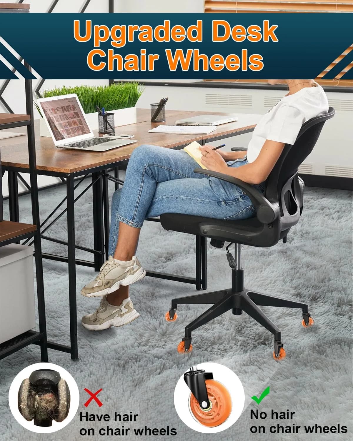 RidRed Orange Gaming Chair Wheels Heavy Duty Office Chair Casters (5-Pack, 294.83kg (650 lb) Capacity) - view 4