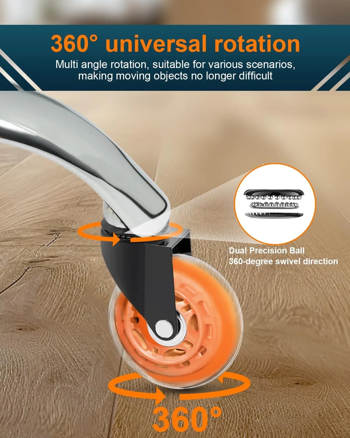 RidRed Orange Gaming Chair Wheels Heavy Duty Office Chair Casters (5-Pack, 294.83kg (650 lb) Capacity) - view 8