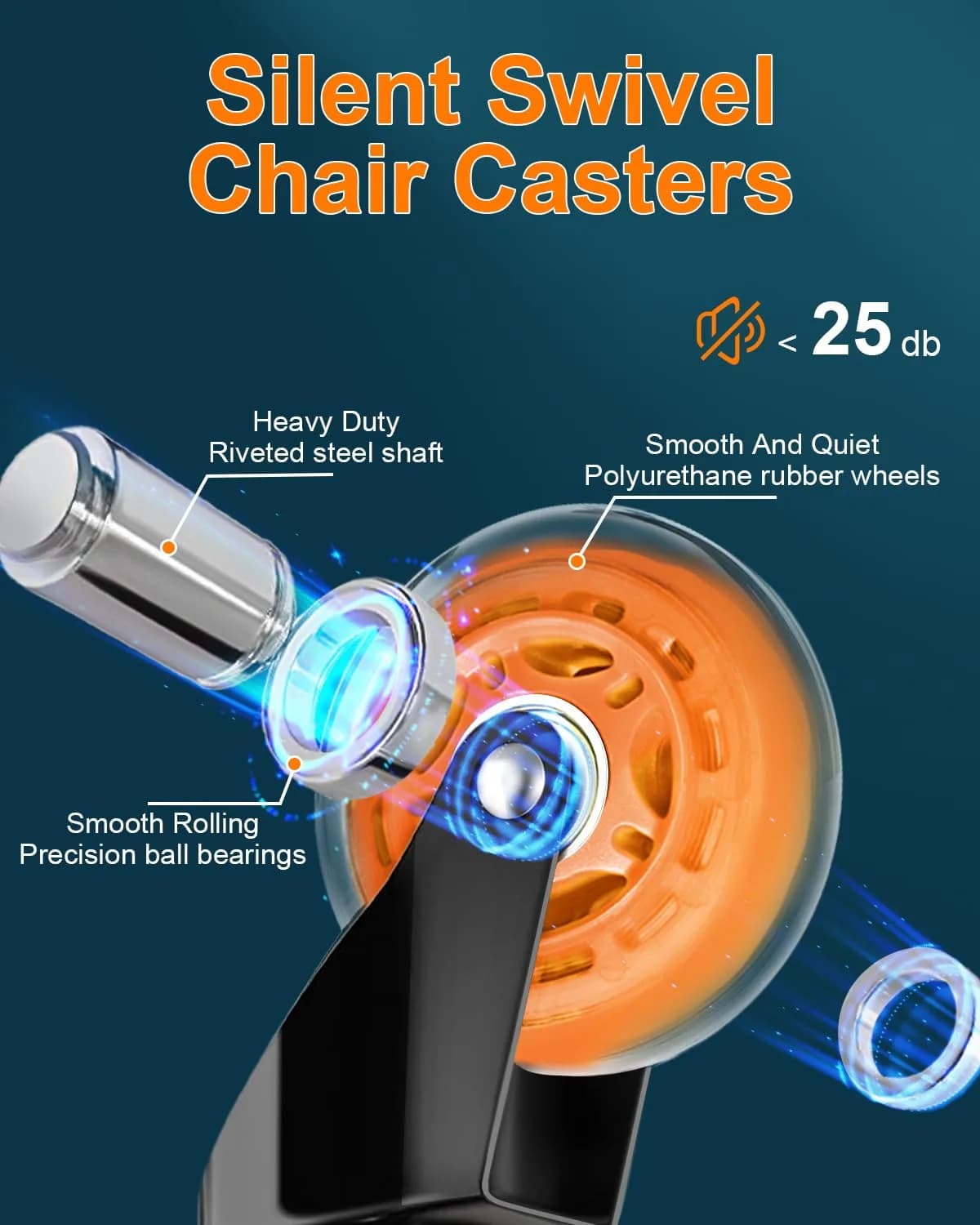 RidRed Orange Gaming Chair Wheels Heavy Duty Office Chair Casters (5-Pack, 294.83kg (650 lb) Capacity) - view 9