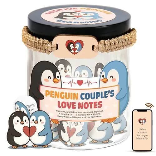 DEARMINE Penguin Couple's Love Notes Jar | 60 Affirmation Cards for Him Her - main product image