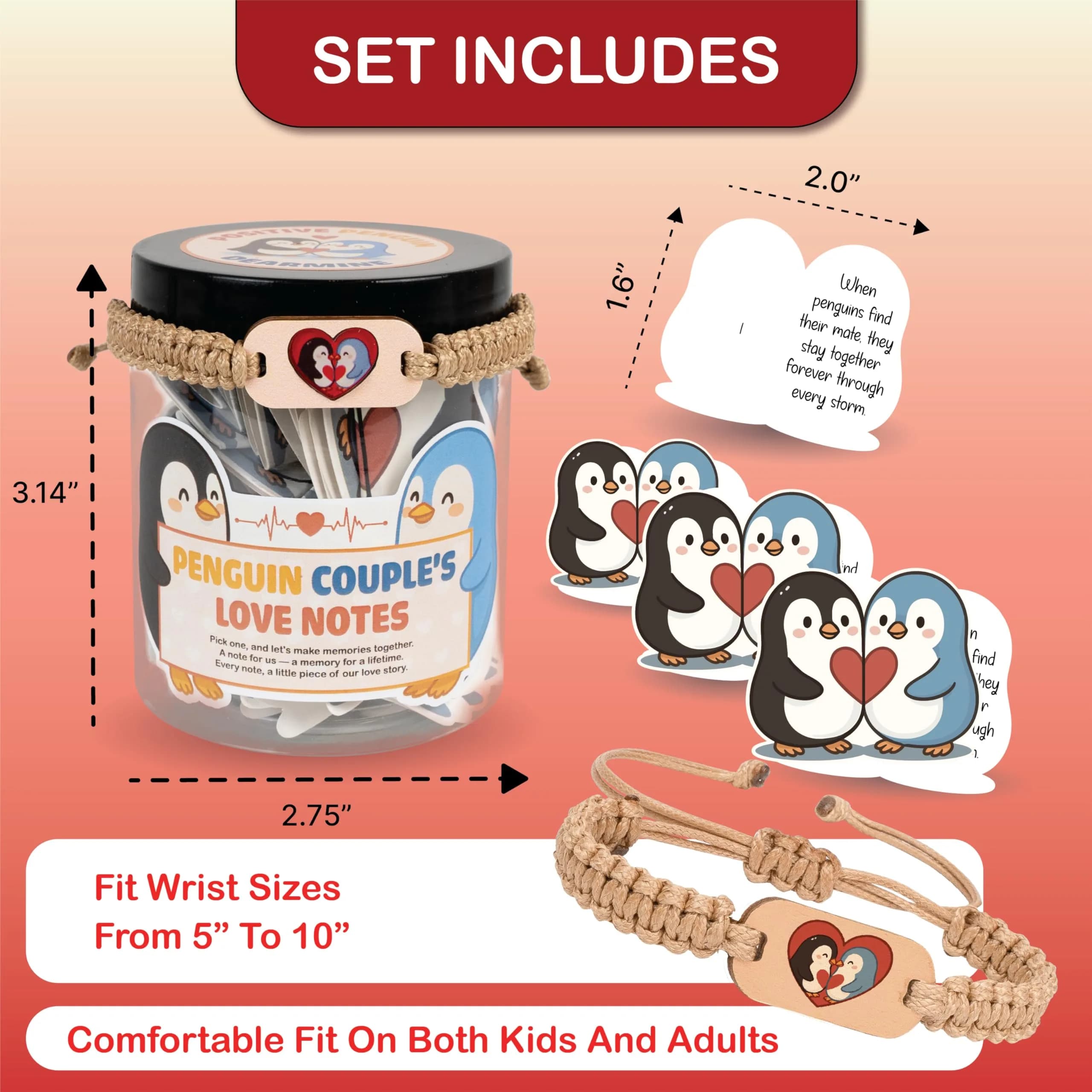 DEARMINE Penguin Couple's Love Notes Jar | 60 Affirmation Cards for Him Her - view 6