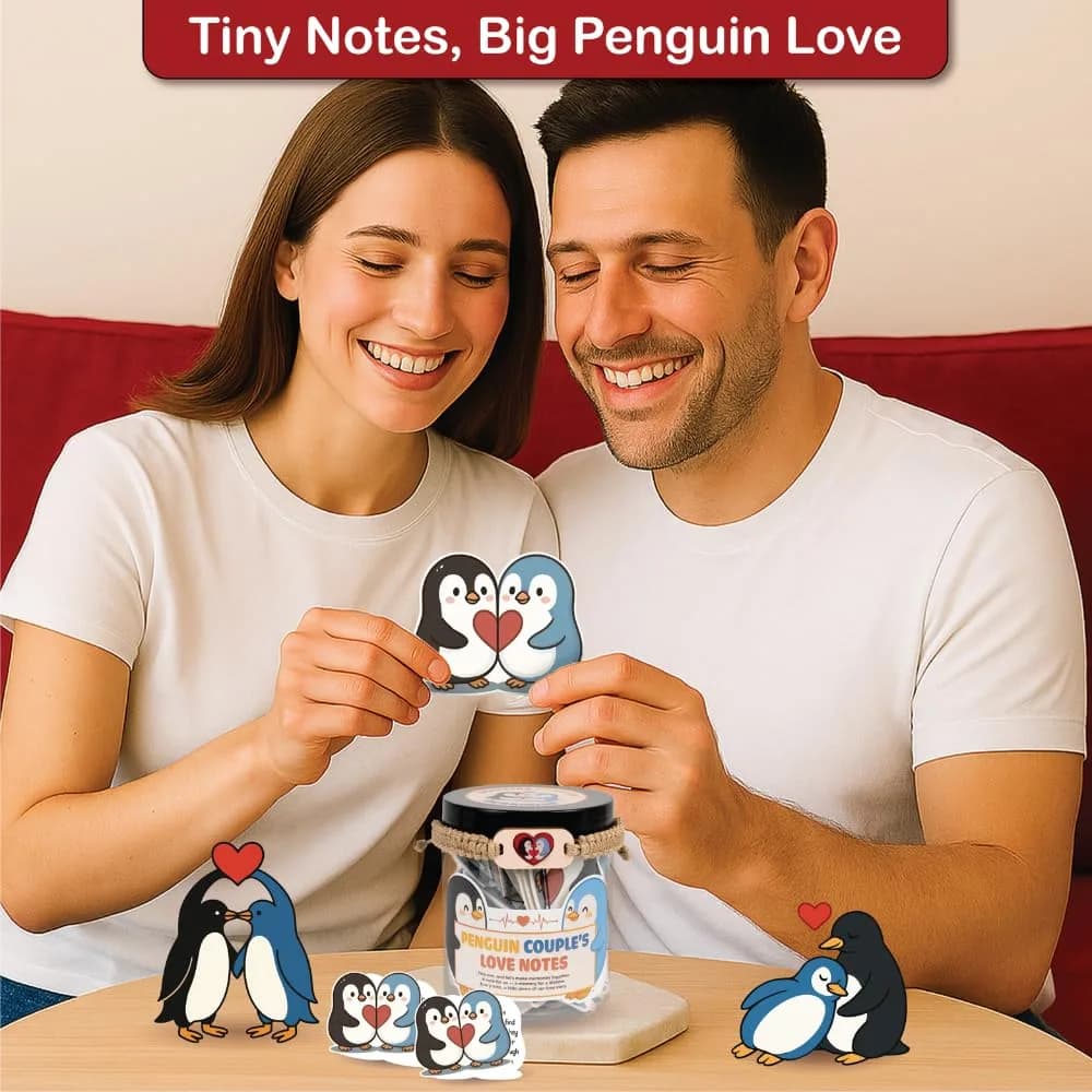 DEARMINE Penguin Couple's Love Notes Jar | 60 Affirmation Cards for Him Her - view 7