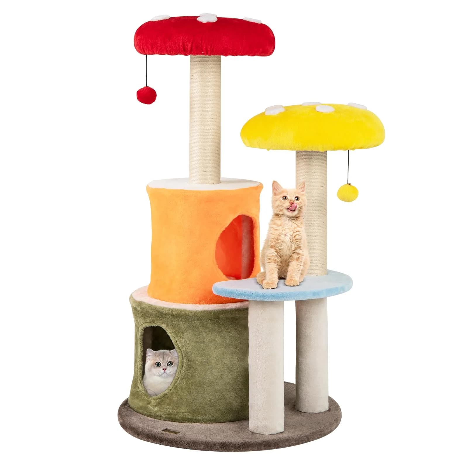 PETSITE Mushroom Cat Tree 43 Inch | Multi-Level Cat Tower with Sisal Posts & Plush Perches