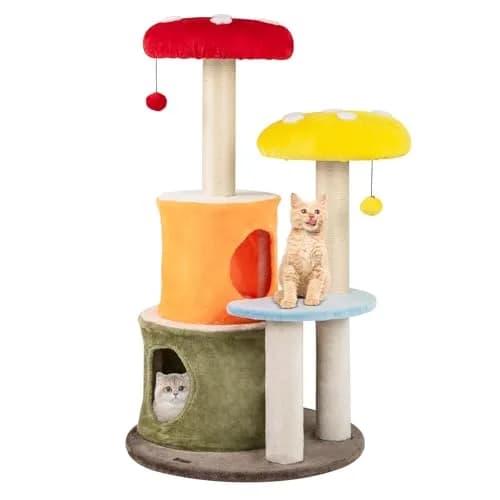 PETSITE Mushroom Cat Tree 43 Inch | Multi-Level Cat Tower with Sisal Posts & Plush Perches thumbnail 1