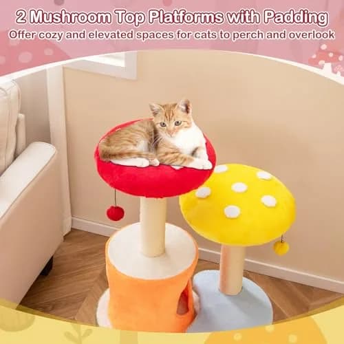 PETSITE Mushroom Cat Tree 43 Inch | Multi-Level Cat Tower with Sisal Posts & Plush Perches thumbnail 4