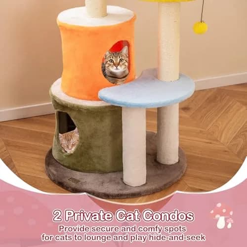 PETSITE Mushroom Cat Tree 43 Inch | Multi-Level Cat Tower with Sisal Posts & Plush Perches thumbnail 5