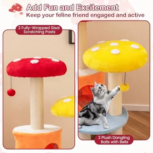 PETSITE Mushroom Cat Tree 43 Inch | Multi-Level Cat Tower with Sisal Posts & Plush Perches thumbnail 6