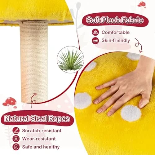 PETSITE Mushroom Cat Tree 43 Inch | Multi-Level Cat Tower with Sisal Posts & Plush Perches thumbnail 7