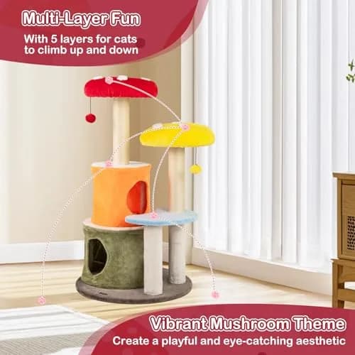 PETSITE Mushroom Cat Tree 43 Inch | Multi-Level Cat Tower with Sisal Posts & Plush Perches thumbnail 8