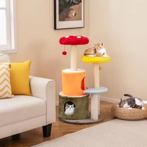 PETSITE Mushroom Cat Tree 43 Inch | Multi-Level Cat Tower with Sisal Posts & Plush Perches thumbnail 2