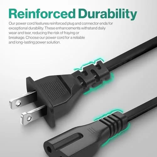 LORDTRONICS 10ft Polarized AC Power Cord with C7P Plug | 2-Prong Replacement Cable thumbnail 5