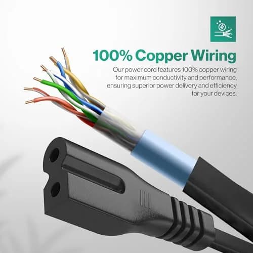 LORDTRONICS 10ft Polarized AC Power Cord with C7P Plug | 2-Prong Replacement Cable thumbnail 6