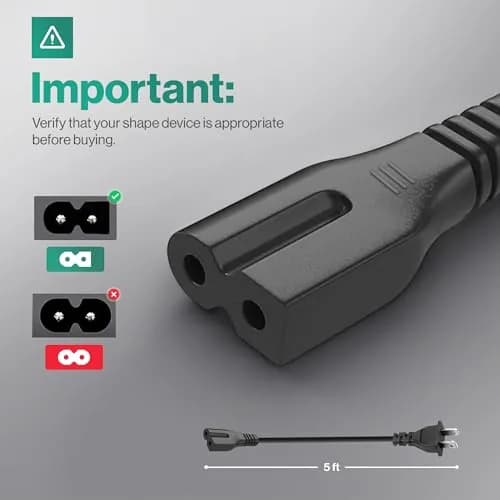 LORDTRONICS 10ft Polarized AC Power Cord with C7P Plug | 2-Prong Replacement Cable thumbnail 2