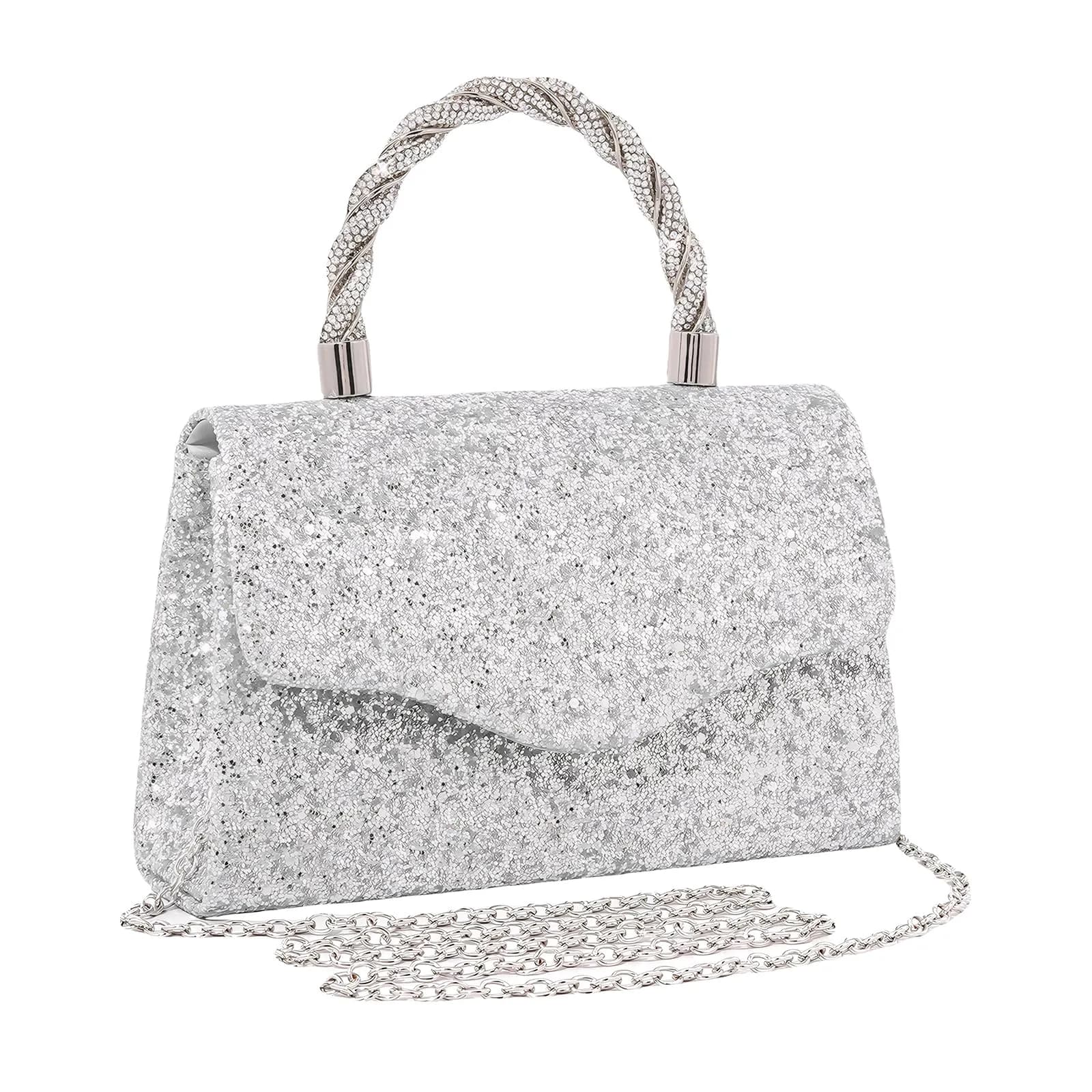 JIAN YA NA Women's Sequins Evening Bag with Round Top Handle & Detachable Chain | 21 cm (8") - main product image