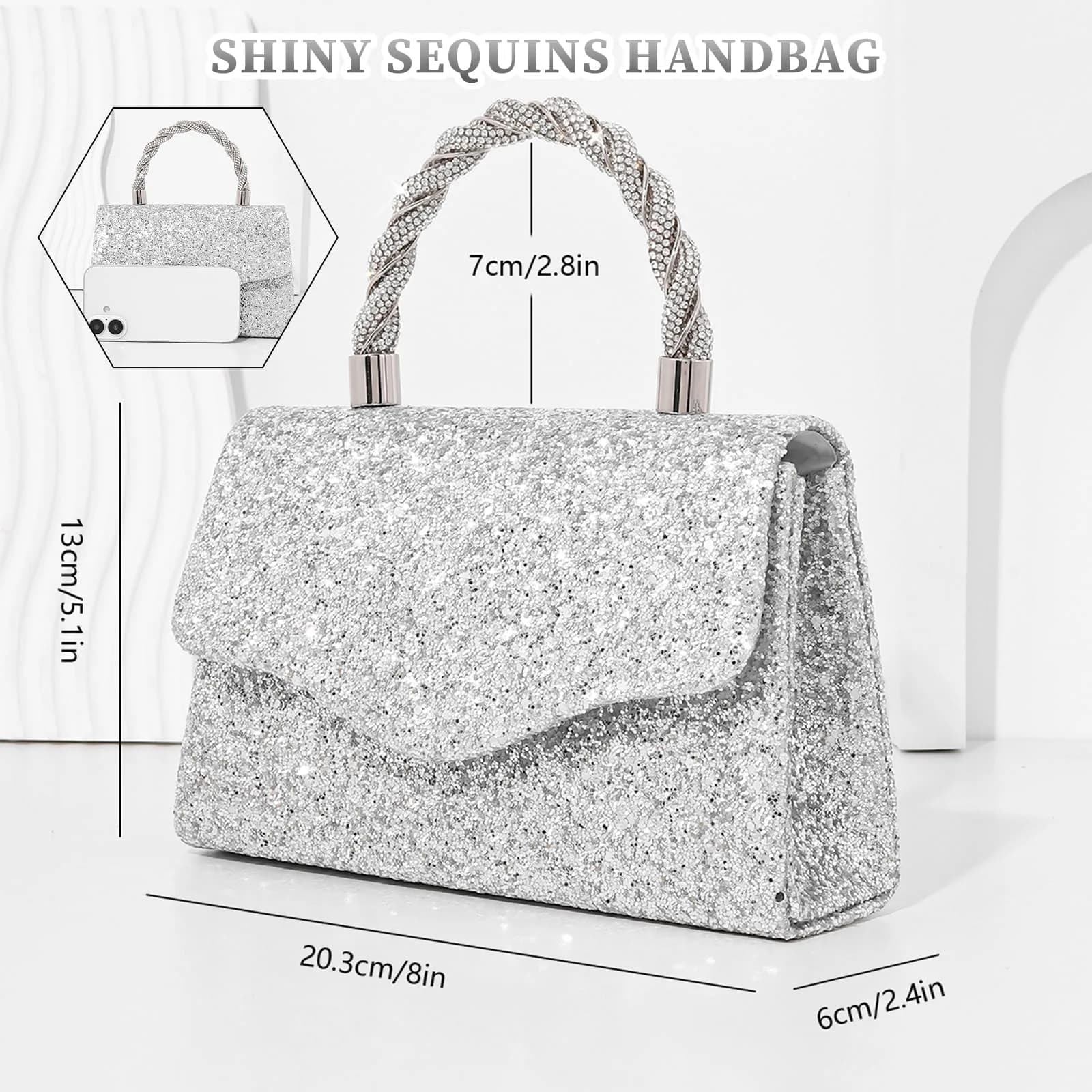JIAN YA NA Women's Sequins Evening Bag with Round Top Handle & Detachable Chain | 21 cm (8") - view 5