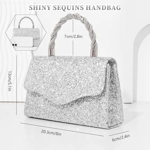 JIAN YA NA Women's Sequins Evening Bag with Round Top Handle & Detachable Chain | 21 cm (8") thumbnail 5