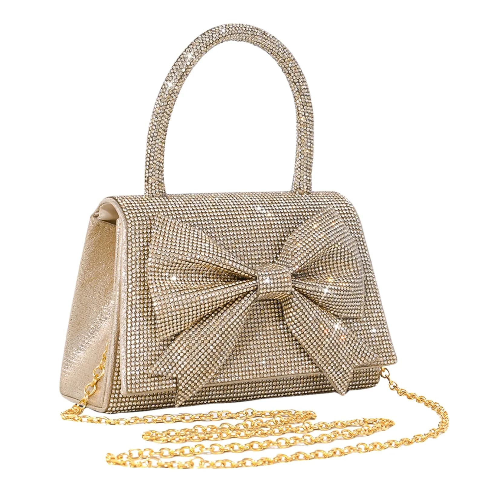 JIAN YA NA Rhinestone Trihedral Clutch Evening Bag - Luxury Gold Bow - main product image