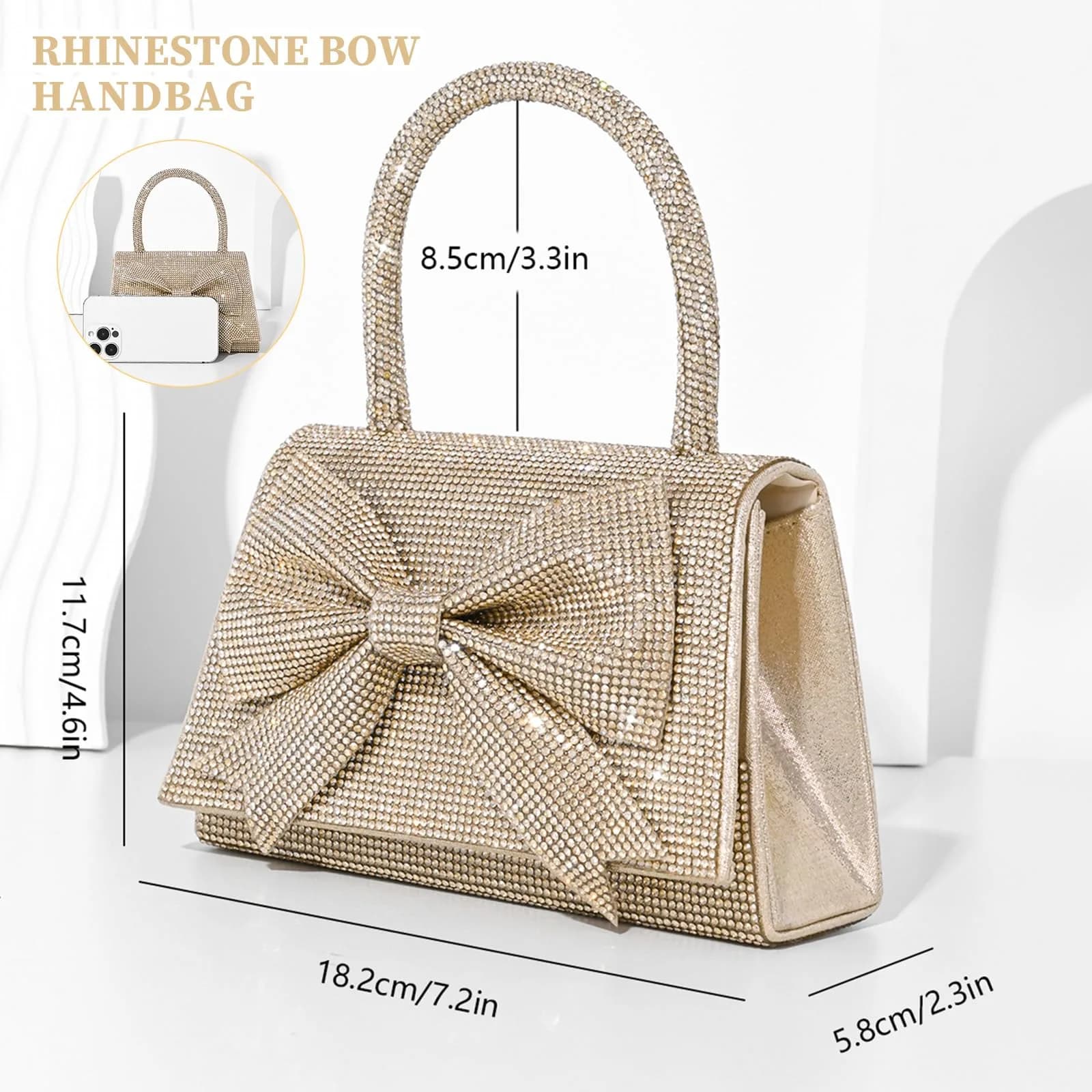 JIAN YA NA Rhinestone Trihedral Clutch Evening Bag - Luxury Gold Bow - view 4