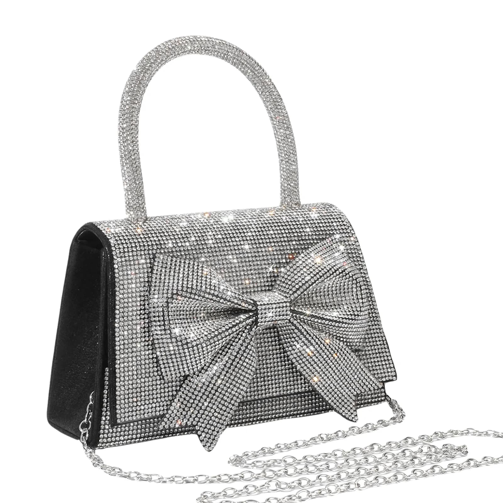 JIAN YA NA Luxury Black Bowblack Rhinestone Trihedral Clutch Evening Bag 11.3cm x 15.5cm - main product image