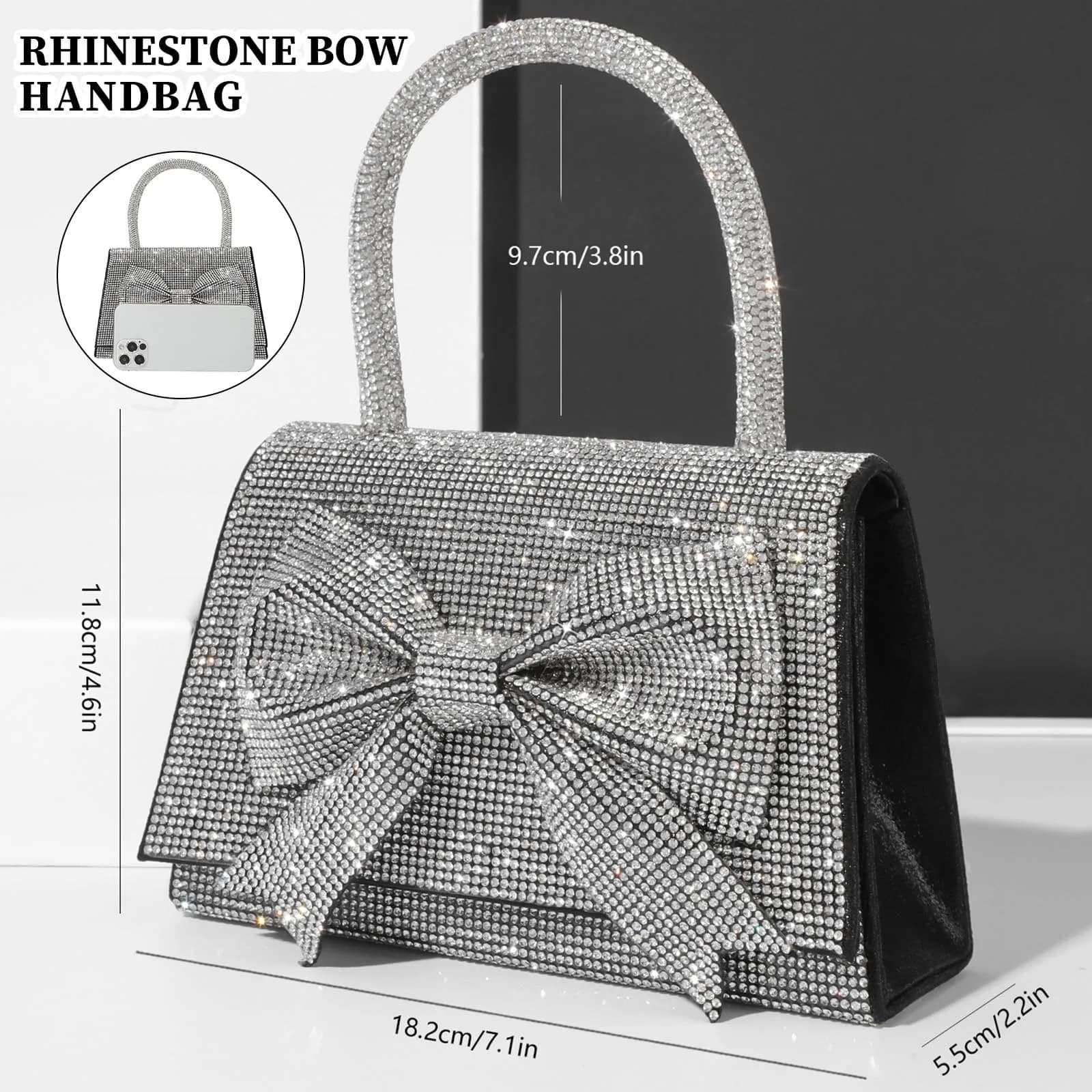 JIAN YA NA Luxury Black Bowblack Rhinestone Trihedral Clutch Evening Bag 11.3cm x 15.5cm - view 4
