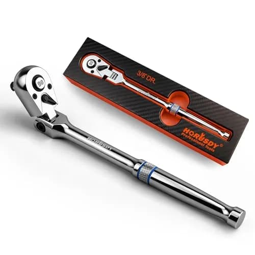 HORUSDY 3/8" Drive 90-Tooth Flex Head Ratchet Handle, 180° Adjustable CR-V Ratchet with Quick Release & Reversible Switch, 4° Swing Arc Socket Wrench for Automotive, Bike & DIY Repair | Heavy-Duty CR-V Steel thumbnail 1