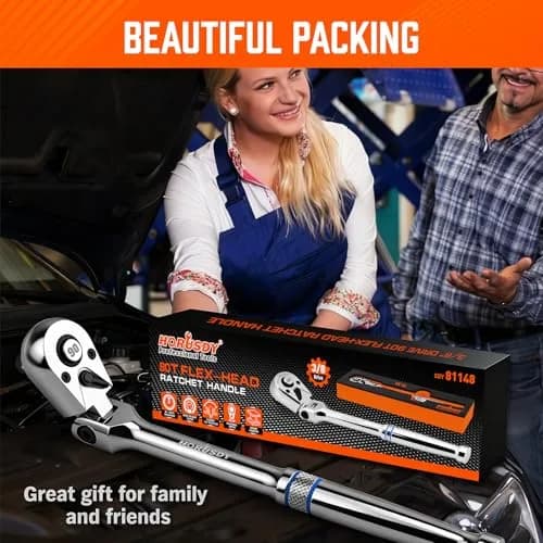 HORUSDY 3/8" Drive 90-Tooth Flex Head Ratchet Handle, 180° Adjustable CR-V Ratchet with Quick Release & Reversible Switch, 4° Swing Arc Socket Wrench for Automotive, Bike & DIY Repair | Heavy-Duty CR-V Steel thumbnail 8
