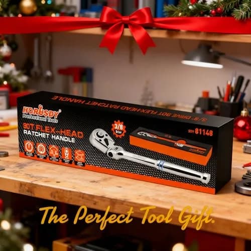 HORUSDY 3/8" Drive 90-Tooth Flex Head Ratchet Handle, 180° Adjustable CR-V Ratchet with Quick Release & Reversible Switch, 4° Swing Arc Socket Wrench for Automotive, Bike & DIY Repair | Heavy-Duty CR-V Steel thumbnail 9