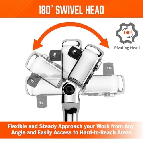 HORUSDY 3/8" Drive 90-Tooth Flex Head Ratchet Handle, 180° Adjustable CR-V Ratchet with Quick Release & Reversible Switch, 4° Swing Arc Socket Wrench for Automotive, Bike & DIY Repair | Heavy-Duty CR-V Steel thumbnail 3