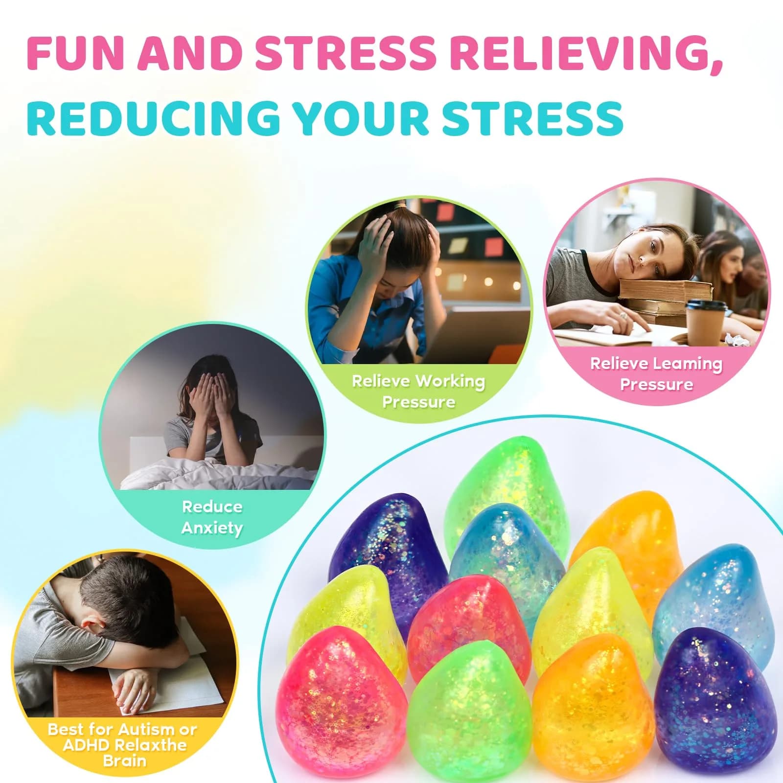 VESPRO 12 Pack Fidget Stress Balls 4.1cm (1.6in) | Non-Toxic, BPA-Free, ASTM-Tested - view 5