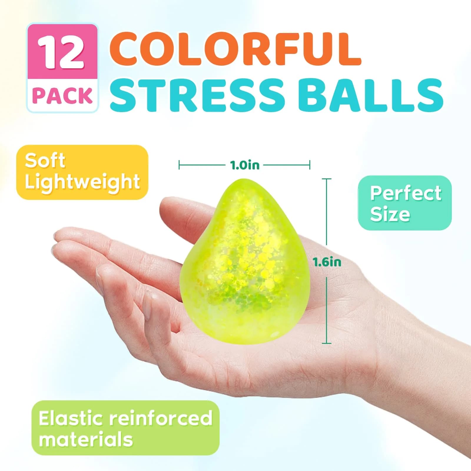 VESPRO 12 Pack Fidget Stress Balls 4.1cm (1.6in) | Non-Toxic, BPA-Free, ASTM-Tested - view 2