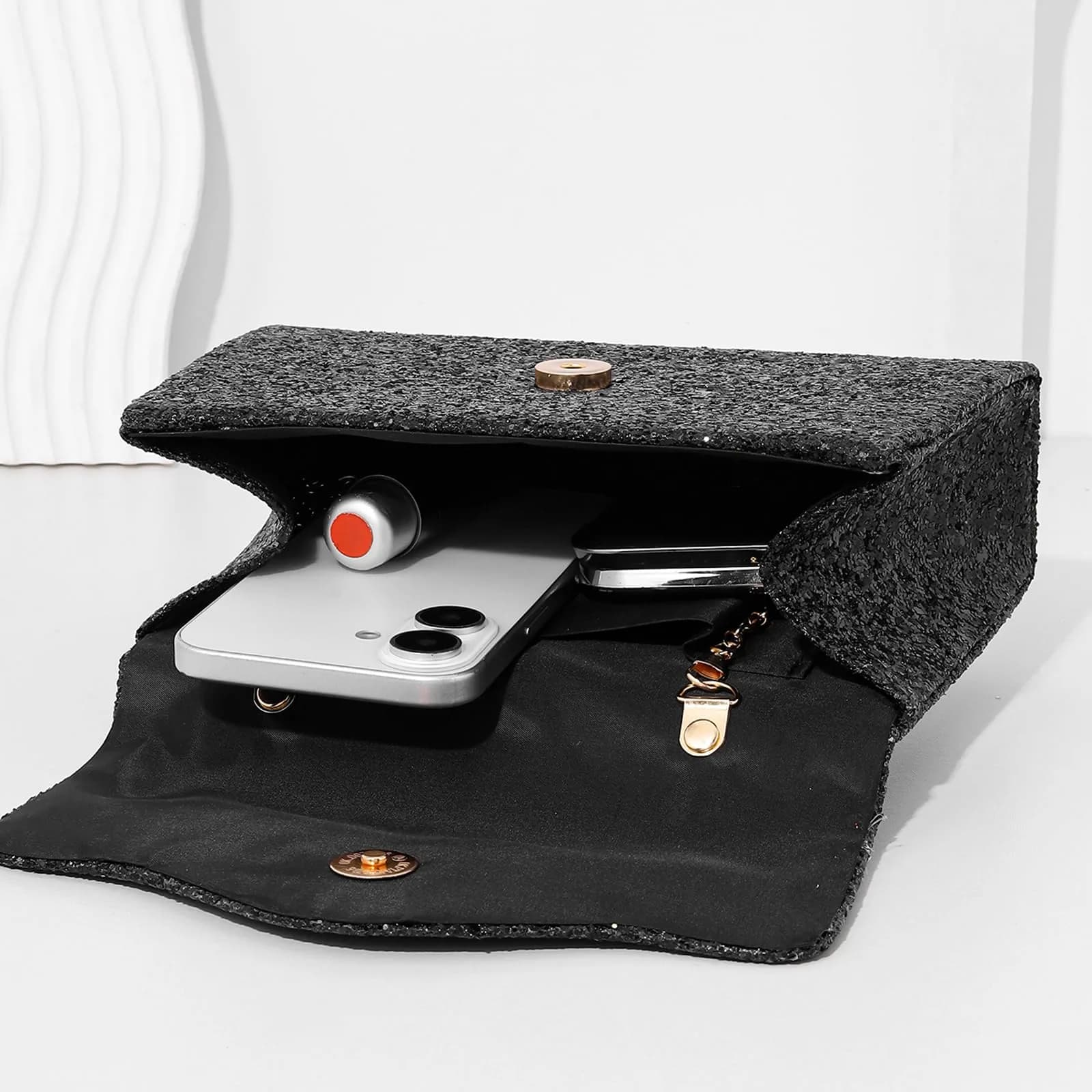 JIAN YA NA Rhinestone Trihedral Clutch Evening Bag - Square Sequins Black - view 3