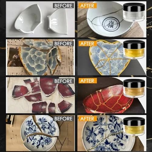 TJINHEZ Kintsugi Repair Kit | Food Safe Gold & Silver for Ceramics (Complete Set) thumbnail 3
