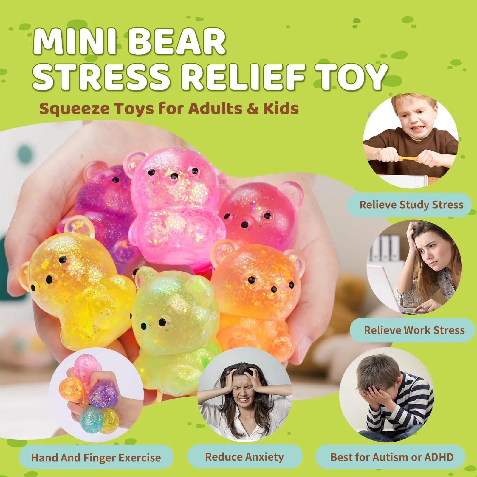 VESPRO Cute Bear Squeeze Ball Fidget Toys 5.3cm (2.1 inch) | Non-Toxic TPR Stress Ball - view 6