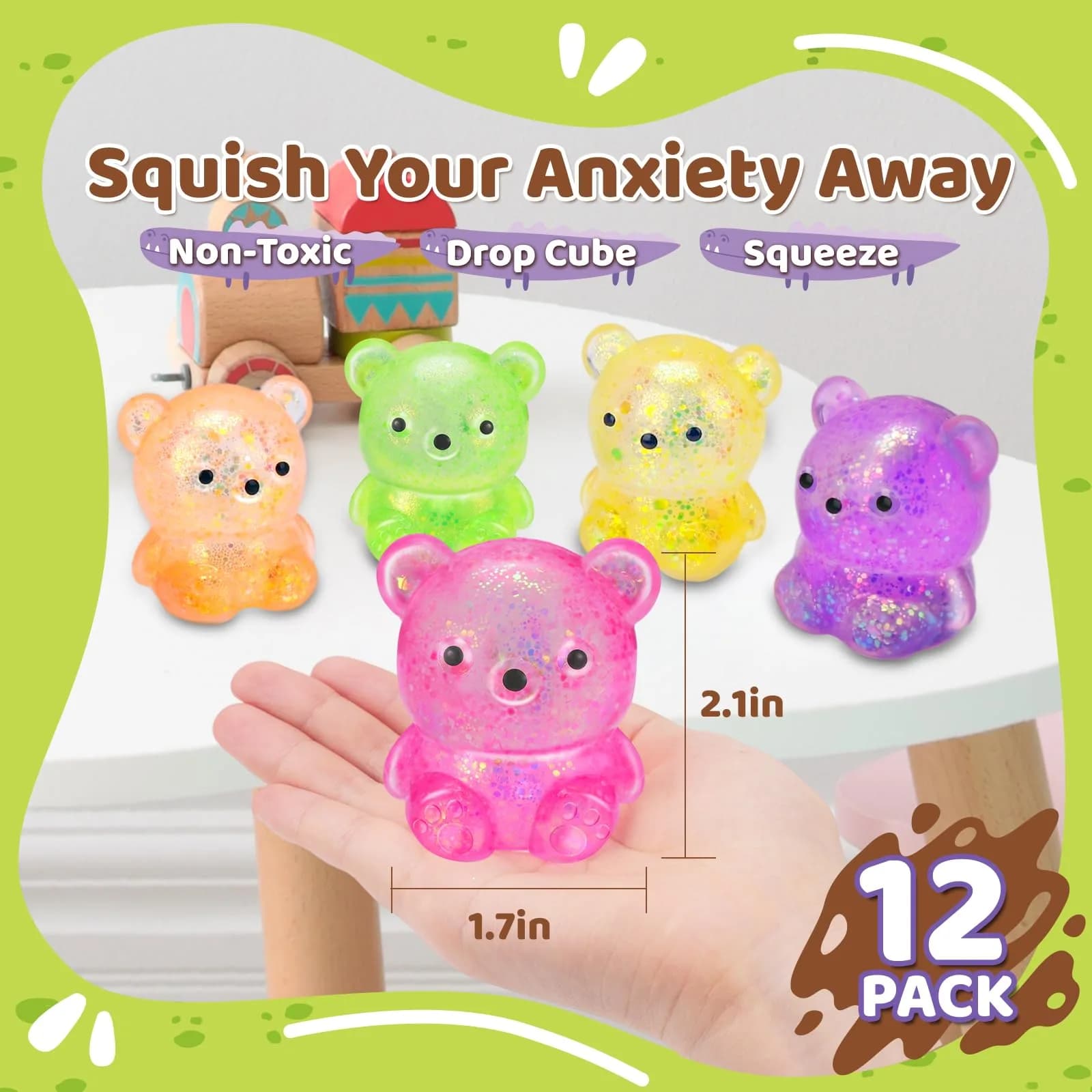 VESPRO Cute Bear Squeeze Ball Fidget Toys 5.3cm (2.1 inch) | Non-Toxic TPR Stress Ball - view 2