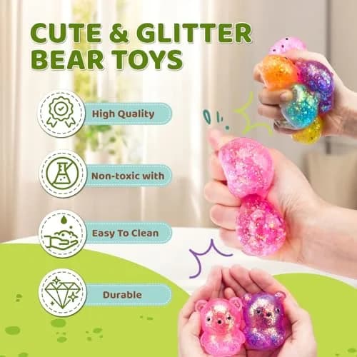VESPRO Cute Bear Squeeze Ball Fidget Toys 5.3cm (2.1 inch) | Non-Toxic TPR Stress Ball thumbnail 3