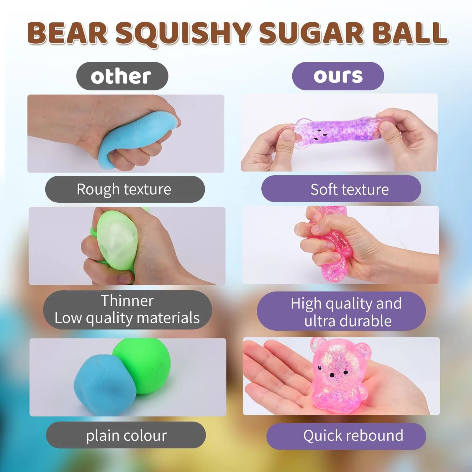 VESPRO Cute Bear Squeeze Ball Fidget Toys 5.3cm (2.1 inch) | Non-Toxic TPR Stress Ball - view 4