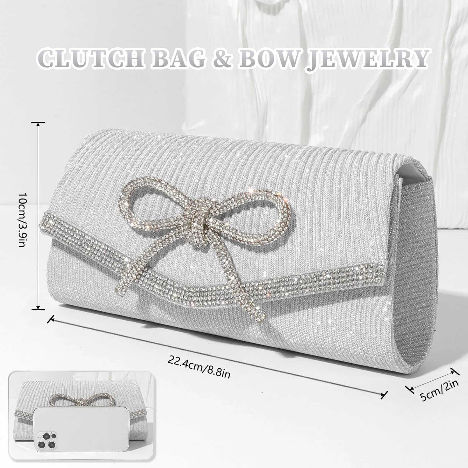 JIAN YA NA Rhinestone Trihedral Clutch Evening Bag - Delicate Silver Bow - view 4