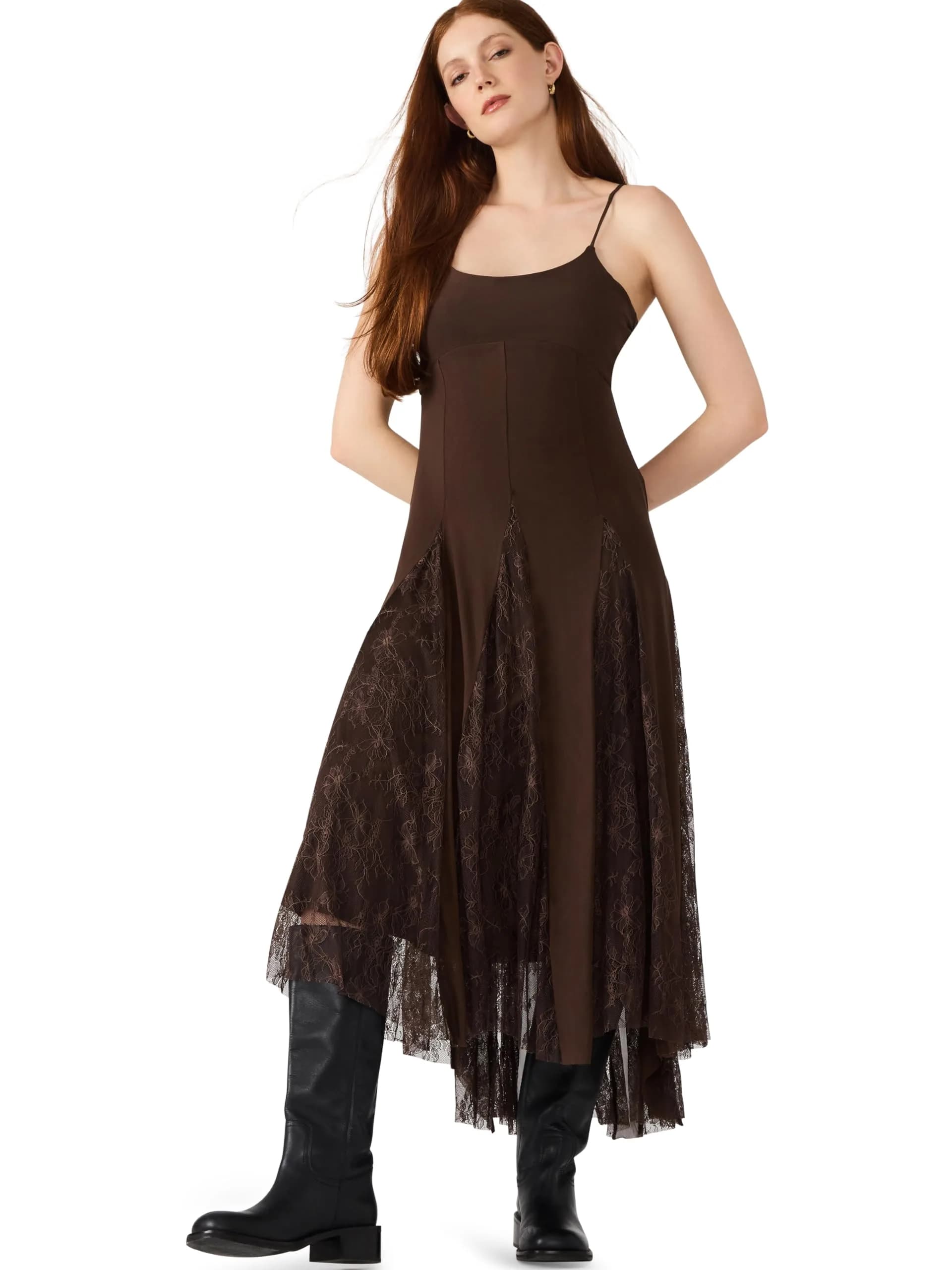 Steve Madden Vita Dress,Chocolate, XL | Backless Fitted Fall Dress with Boat Neck — Chocolate