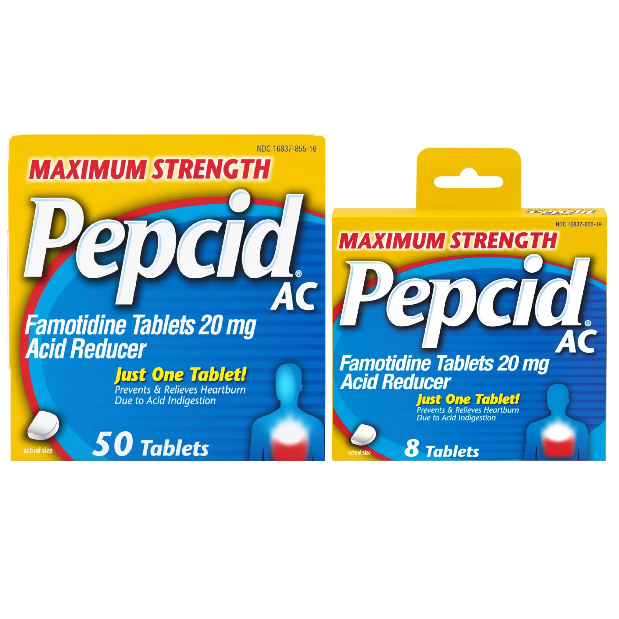 Pepcid AC Maximum Strength Tablets 20mg Famotidine 58 Count (50 Count + 8 Count Travel Pack) | Fast-Acting Heartburn Relief — White