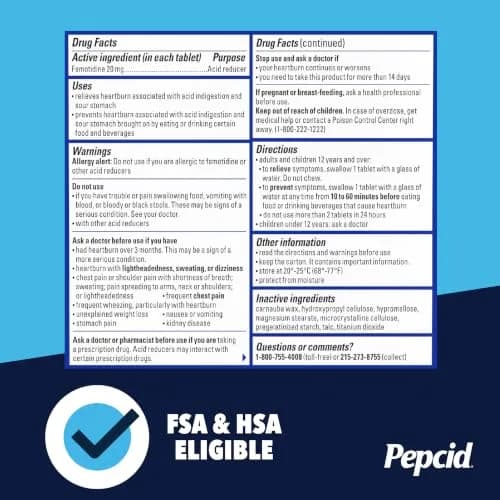 Pepcid AC Maximum Strength Tablets 20mg Famotidine 58 Count (50 Count + 8 Count Travel Pack) | Fast-Acting Heartburn Relief thumbnail 9